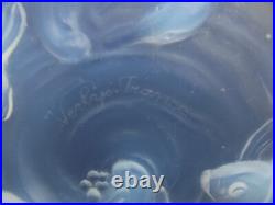 Ancien grand plat en verre pressé moulé Verlys albatroses poissons art déco 1930