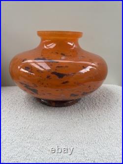 Ancien grand vase en verre marmoréen signé Lorrain époque art déco