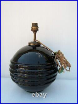 Ancien pied de lampe boule dlg ou de Jacques ADNET Art Deco 1930 Opaline noire