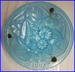 Ancien plafonnier, vasque, Degué Art Déco, Bleus, Motifs Florale diamètre 35 cm