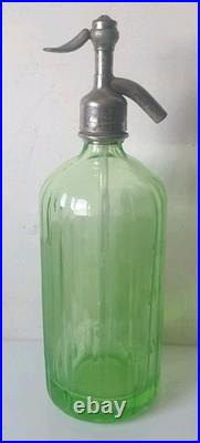 Ancien siphon eaux gazeuses garot ouraline verre vert art deco nouveau