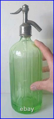 Ancien siphon eaux gazeuses garot ouraline verre vert art deco nouveau