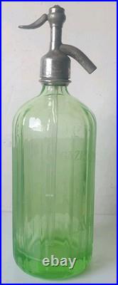 Ancien siphon eaux gazeuses garot ouraline verre vert art deco nouveau