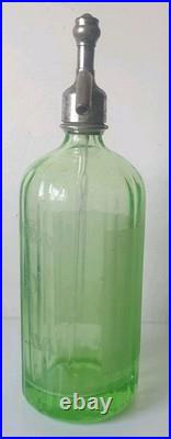 Ancien siphon eaux gazeuses garot ouraline verre vert art deco nouveau