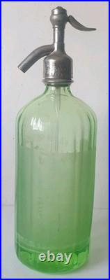 Ancien siphon eaux gazeuses garot ouraline verre vert art deco nouveau