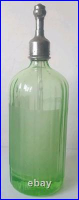 Ancien siphon eaux gazeuses garot ouraline verre vert art deco nouveau