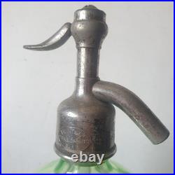 Ancien siphon eaux gazeuses garot ouraline verre vert art deco nouveau