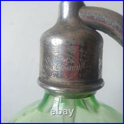 Ancien siphon eaux gazeuses garot ouraline verre vert art deco nouveau