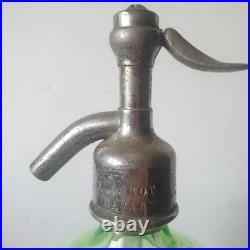 Ancien siphon eaux gazeuses garot ouraline verre vert art deco nouveau