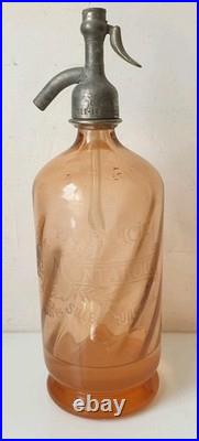 Ancien siphon pharmacie j montarou verre rose saumon art deco nouveau 1900