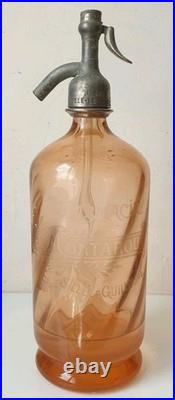 Ancien siphon pharmacie j montarou verre rose saumon art deco nouveau 1900