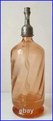 Ancien siphon pharmacie j montarou verre rose saumon art deco nouveau 1900