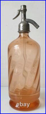 Ancien siphon pharmacie j montarou verre rose saumon art deco nouveau 1900