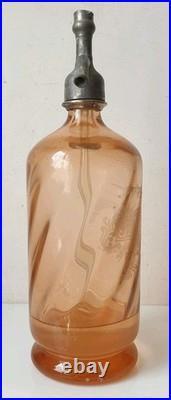 Ancien siphon pharmacie j montarou verre rose saumon art deco nouveau 1900