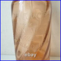 Ancien siphon pharmacie j montarou verre rose saumon art deco nouveau 1900