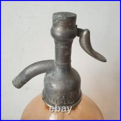 Ancien siphon pharmacie j montarou verre rose saumon art deco nouveau 1900