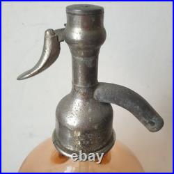 Ancien siphon pharmacie j montarou verre rose saumon art deco nouveau 1900