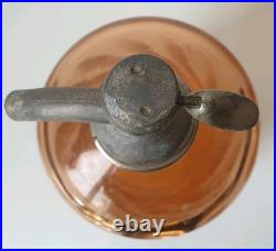 Ancien siphon pharmacie j montarou verre rose saumon art deco nouveau 1900