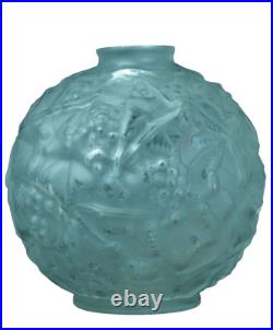 Ancien vase boule verre art déco feuillage vigne raisin France suiv. Muller