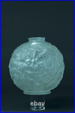 Ancien vase boule verre art déco feuillage vigne raisin France suiv. Muller