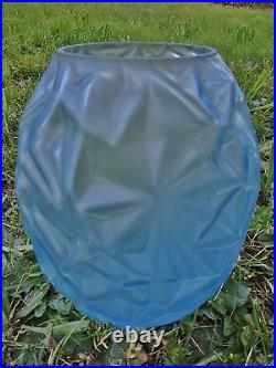 Ancien vase-pot-en pâte de verre- bleu-art déco-géode-motifs géométriques