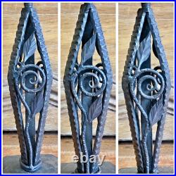 Ancienne Lampe Art Deco 1930 Fer Forge Verrerie Poissons Opalescente Ezan
