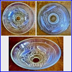 Ancienne Lampe Art Deco 1930 Fer Forge Verrerie Poissons Opalescente Ezan