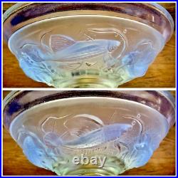 Ancienne Lampe Art Deco 1930 Fer Forge Verrerie Poissons Opalescente Ezan