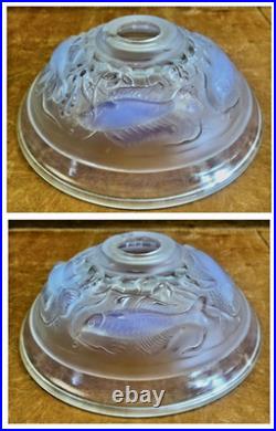 Ancienne Lampe Art Deco 1930 Fer Forge Verrerie Poissons Opalescente Ezan