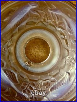 Ancienne Lampe Art Deco 1930 Fer Forge Verrerie Poissons Opalescente Ezan