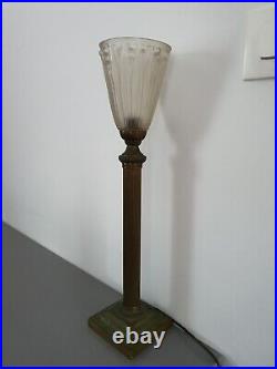 Ancienne Lampe Art-deco Pied Colonne Tulipe Verre