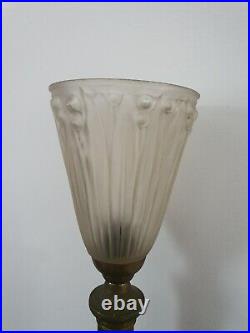 Ancienne Lampe Art-deco Pied Colonne Tulipe Verre