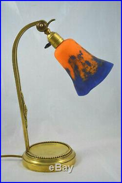 Ancienne Lampe En Bronze Et Pate De Verre Art Deco Dlg Daum Galle