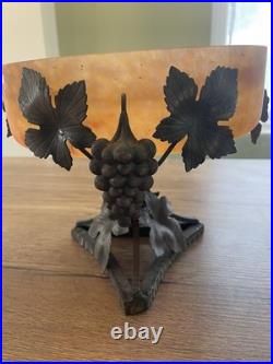 Ancienne coupe en verre marmoréen et fer forgé art déco signé Degué