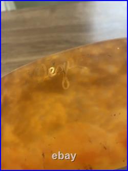 Ancienne coupe en verre marmoréen et fer forgé art déco signé Degué