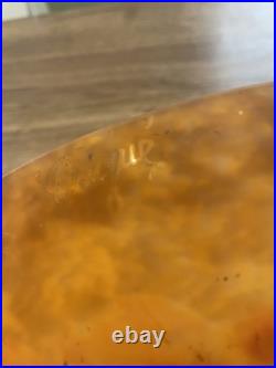 Ancienne coupe en verre marmoréen et fer forgé art déco signé Degué