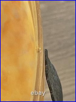 Ancienne coupe en verre marmoréen et fer forgé art déco signé Degué