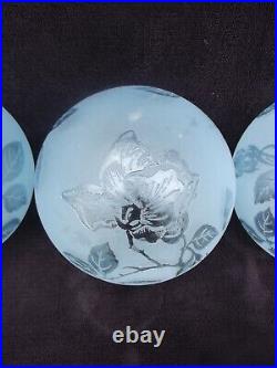 Anciens globes (4) verre dégagé acide roses signé DEVEAU lustres lampes Art Déco