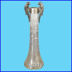 Antiquité art déco soliflore vase cristal taillé orfèvre Argit argenterie