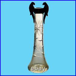 Antiquité art déco soliflore vase cristal taillé orfèvre Argit argenterie