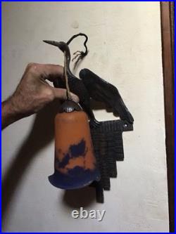 Applique Art Deco Cigogne Alsace Fer Forge Tulipe Verre Noverdy