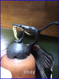 Applique Art Deco Cigogne Alsace Fer Forge Tulipe Verre Noverdy