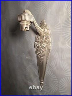 Applique lampe murale art deco 1930 HETTIER & VINCENT en verre & bronze argenté