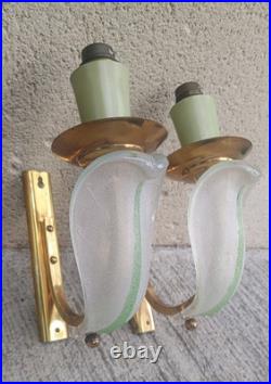 Art Déco Belle paire d'appliques en verre et métal signé Ezan France Luminaire