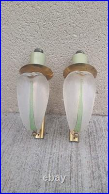 Art Déco Belle paire d'appliques en verre et métal signé Ezan France Luminaire