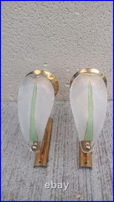 Art Déco Belle paire d'appliques en verre et métal signé Ezan France Luminaire