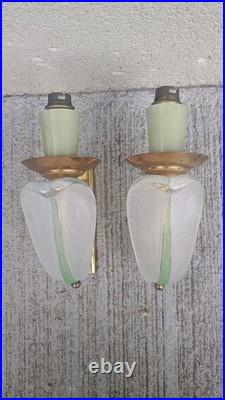 Art Déco Belle paire d'appliques en verre et métal signé Ezan France Luminaire