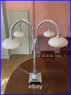 Art Deco Exceptionnelle Lampe Ou Lustre Chrome Verre Modernisme 1930 France