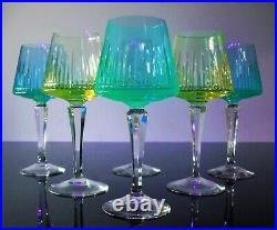 Art Deco Grand 6 Verres A Vin En Cristal Couleur Ouralin Uranium Val St Lambert