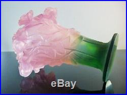 Art Déco / Grand Vase Pte De Verre 22cm Couleur Modelé Roses Daum Signe